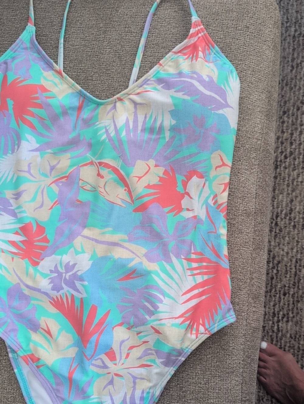 Salt Life Tropical Floral One-Piece Swimsuit in Coral, Aqua & Lavender